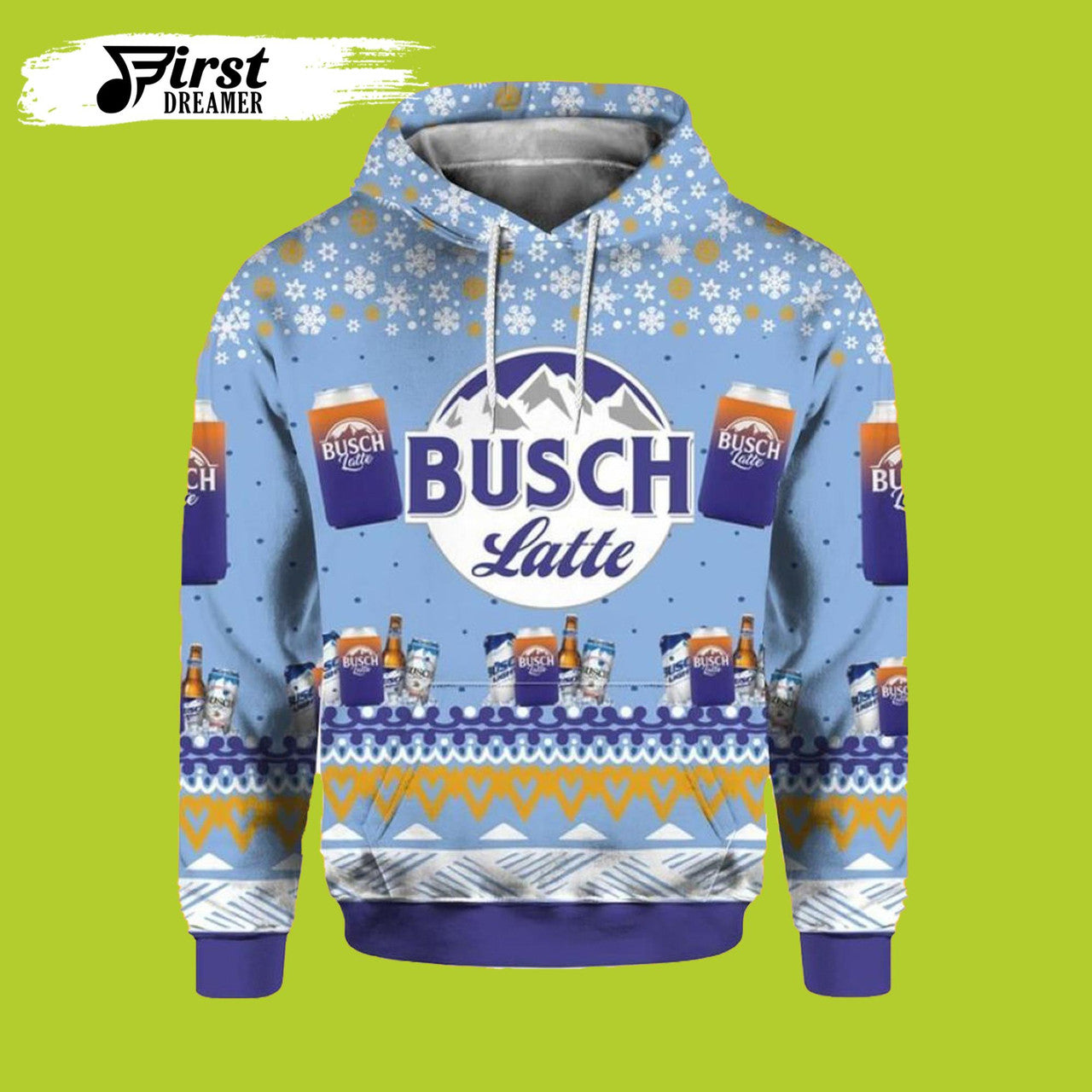 FUNSTUFFPRINT Busch Latte Beer Print Ugly Christmas 3D Hoodie and Zip Hoodie
