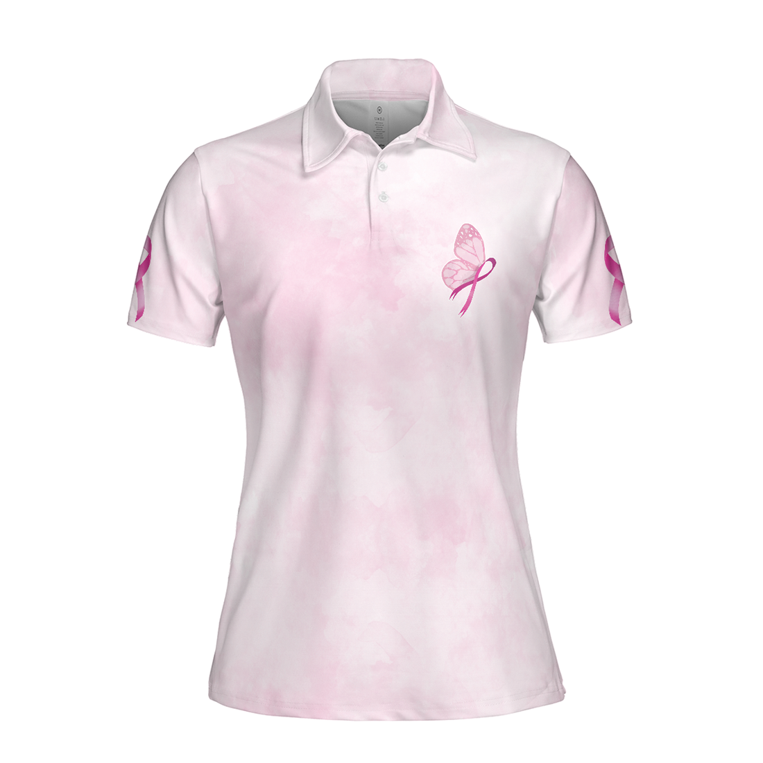 Butterfly Breast Cancer Awareness Short Sleeve Women Polo Shirt, Pink Awareness Ribbon Polo Shirt For Ladies