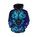 FUNSTUFFPRINT Butterfly Love Skull Red 3D Hoodie and Zip Hoodie