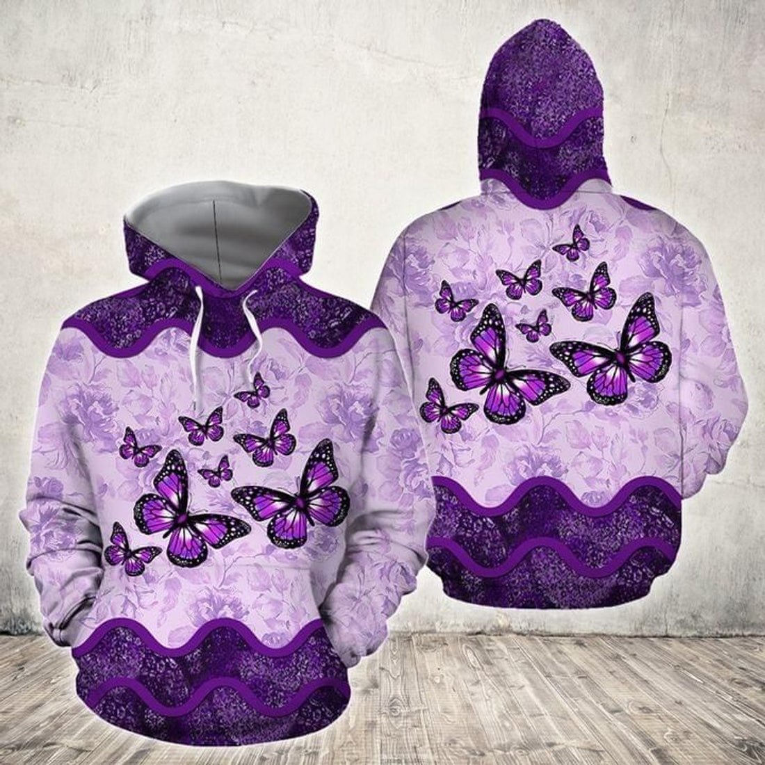 FUNSTUFFPRINT Butterfly Purple Full Printing 3D Hoodie and Zip Hoodie