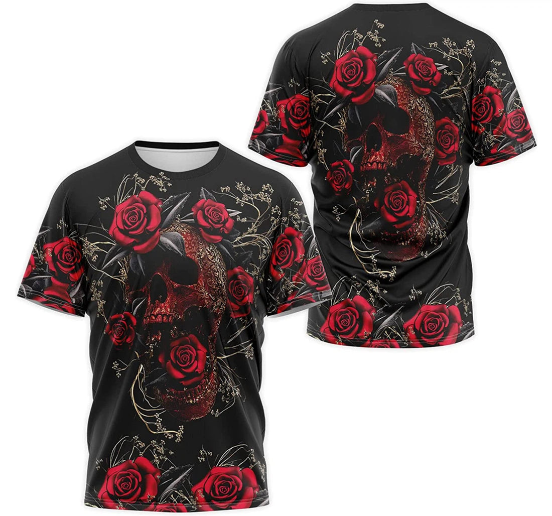 FUNSTUFFPRINT Personalized T-Shirt, Hoodie - Skull Rose Flower Pattern 3D T-shirt
