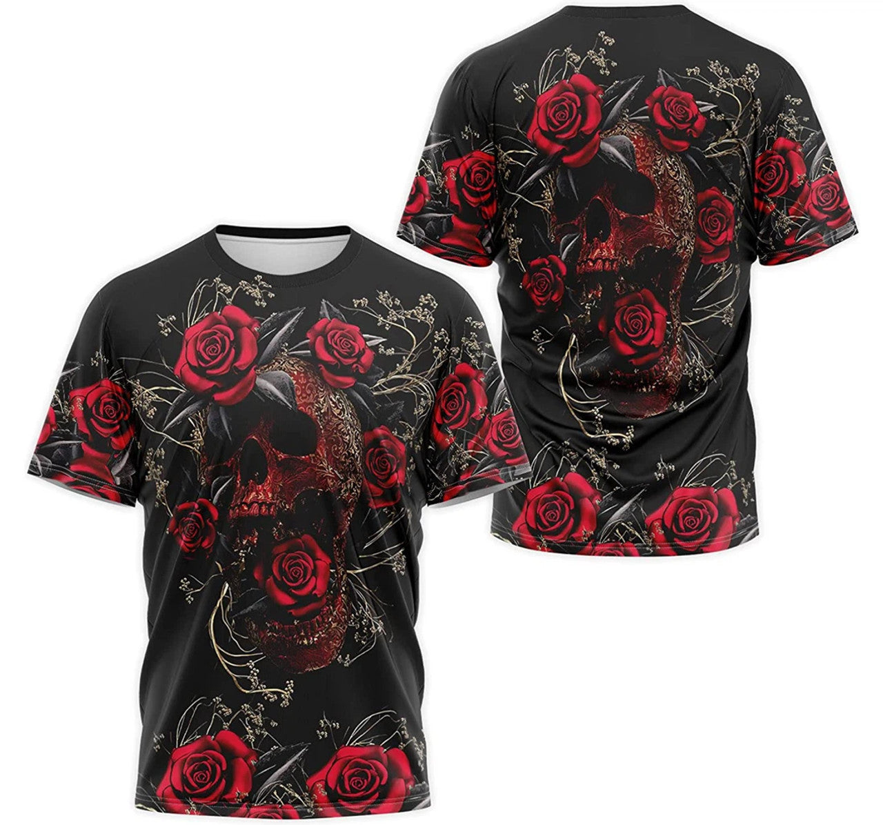 FUNSTUFFPRINT Personalized T-Shirt, Hoodie - Skull Rose Flower Pattern 3D T-shirt
