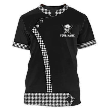 FUNSTUFFPRINT Black Chef Coat T-Shirt, Custom Name Men Chef Shirt, T-Shirt For Chef, Women Chef Shirts 3D T-shirt
