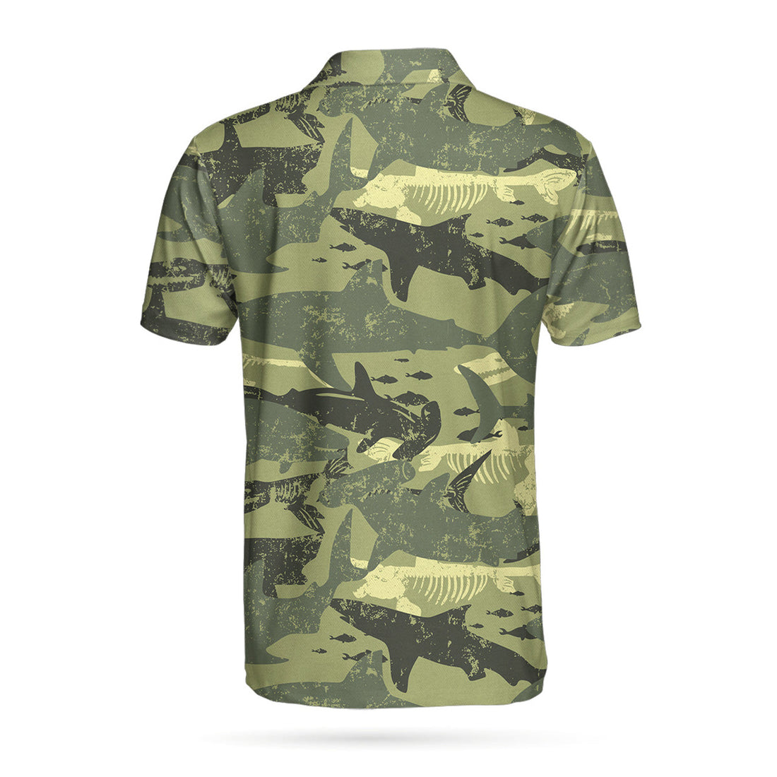 Camouflage Shark Pattern Short Sleeve Polo Shirt, Camo Military Polo Shirt, Best Shark Shirt For Men