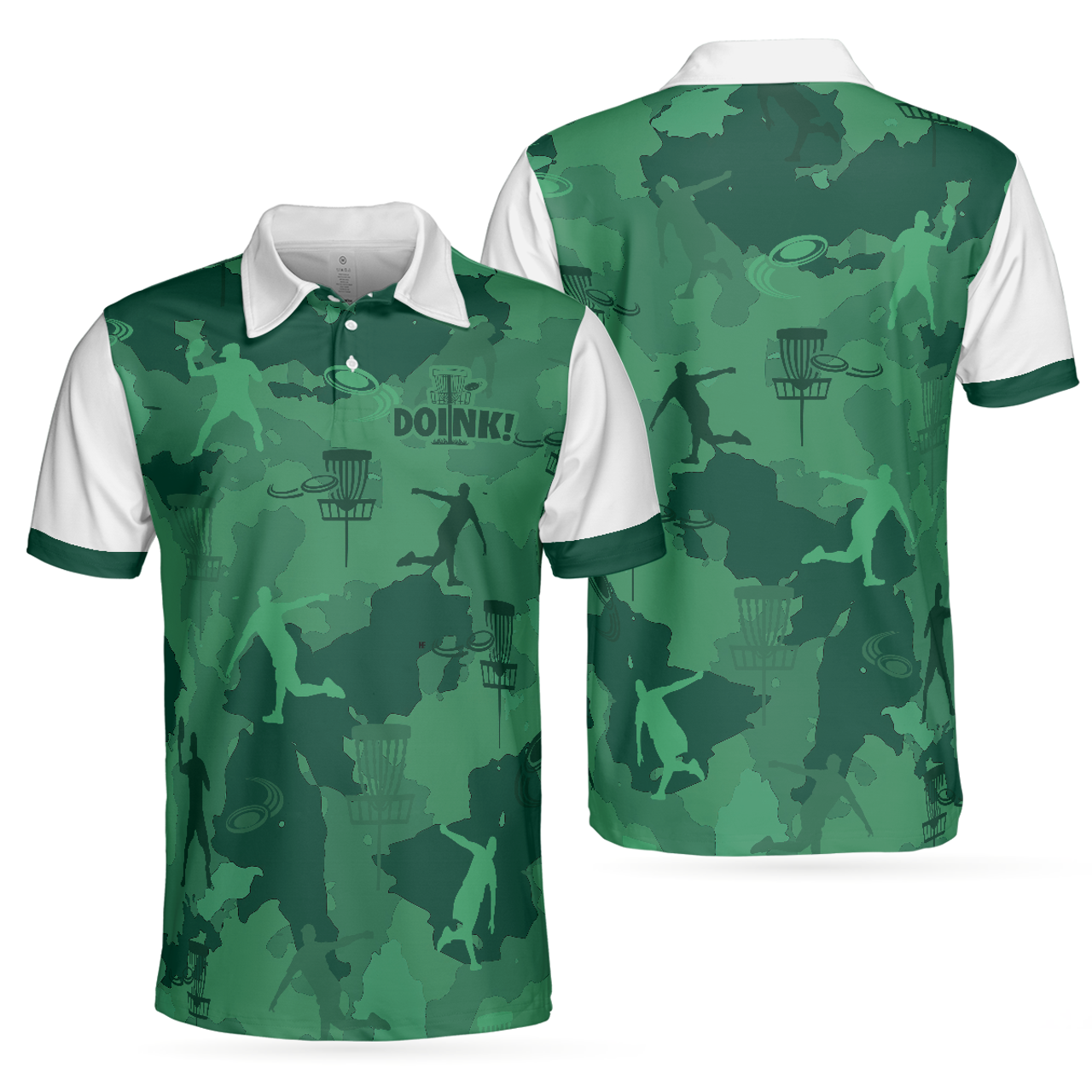 Camouflage Texture Doink Disc Golf Short Sleeve Polo Shirt, Disc Player Polo Shirt, Camo Disc Golf Shirt For Men