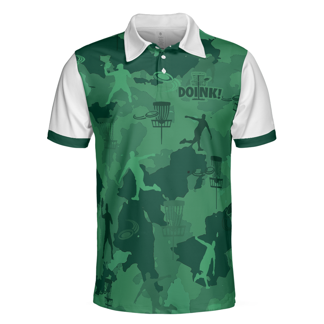 Camouflage Texture Doink Disc Golf Short Sleeve Polo Shirt, Disc Player Polo Shirt, Camo Disc Golf Shirt For Men