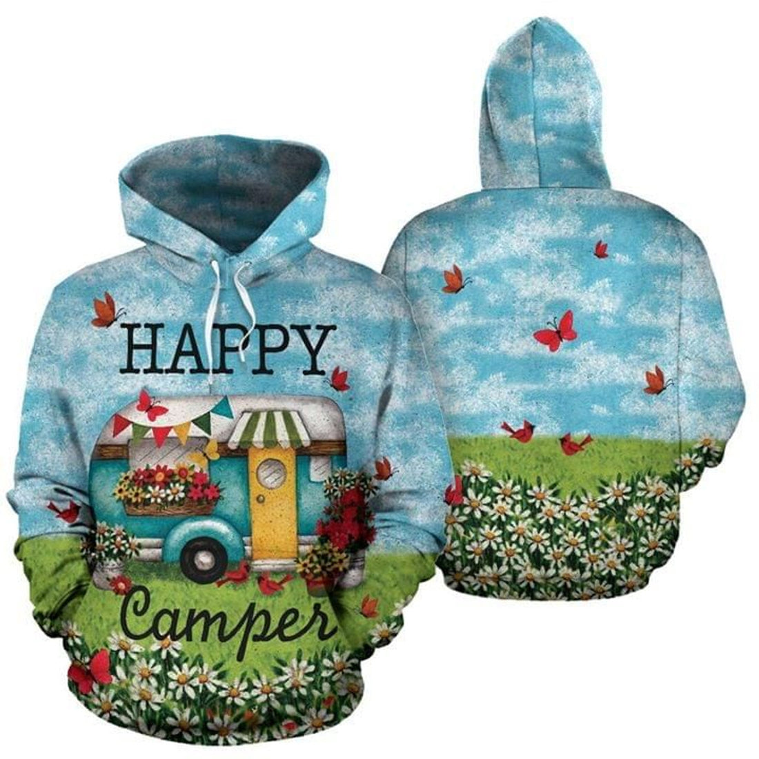 FUNSTUFFPRINT Camping Happy Camper Full Printing 3D Hoodie and Zip Hoodie