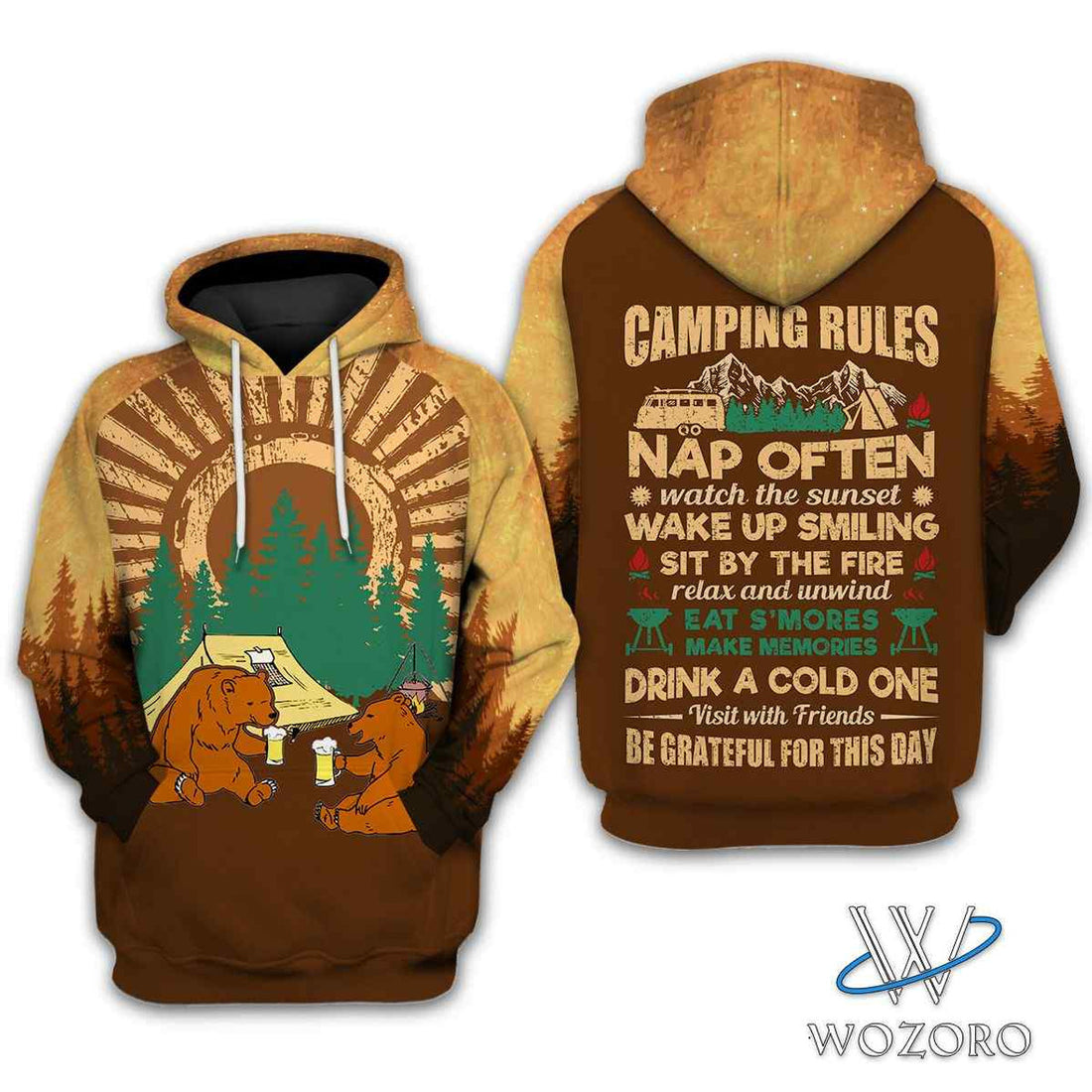 FUNSTUFFPRINT Camping Rules 3D Hoodie and Zip Hoodie