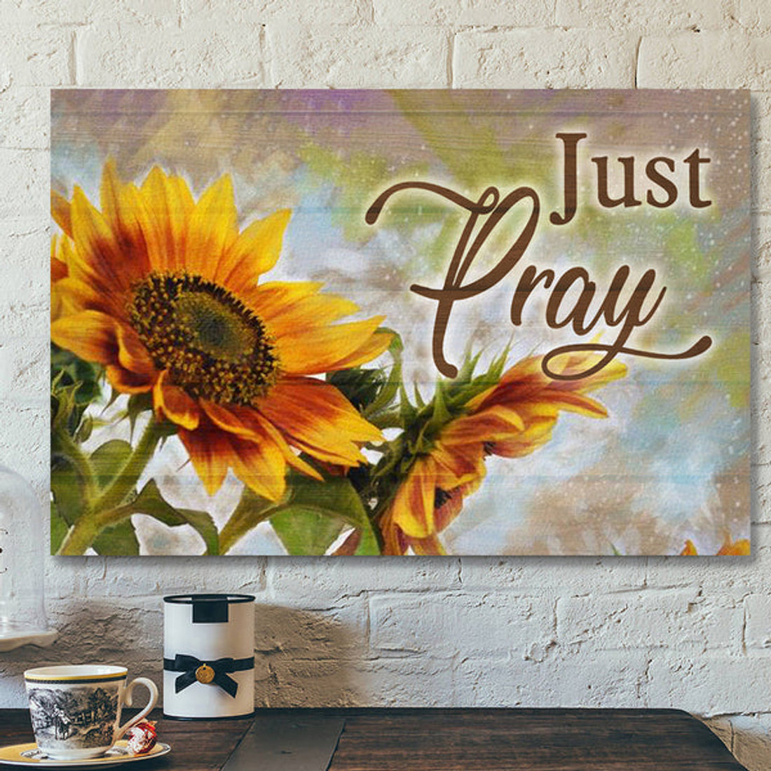 Sunflower And Just Pray 1 Canvas Wall Art - Bible Verse Canvas - Scripture Canvas Wall Art 