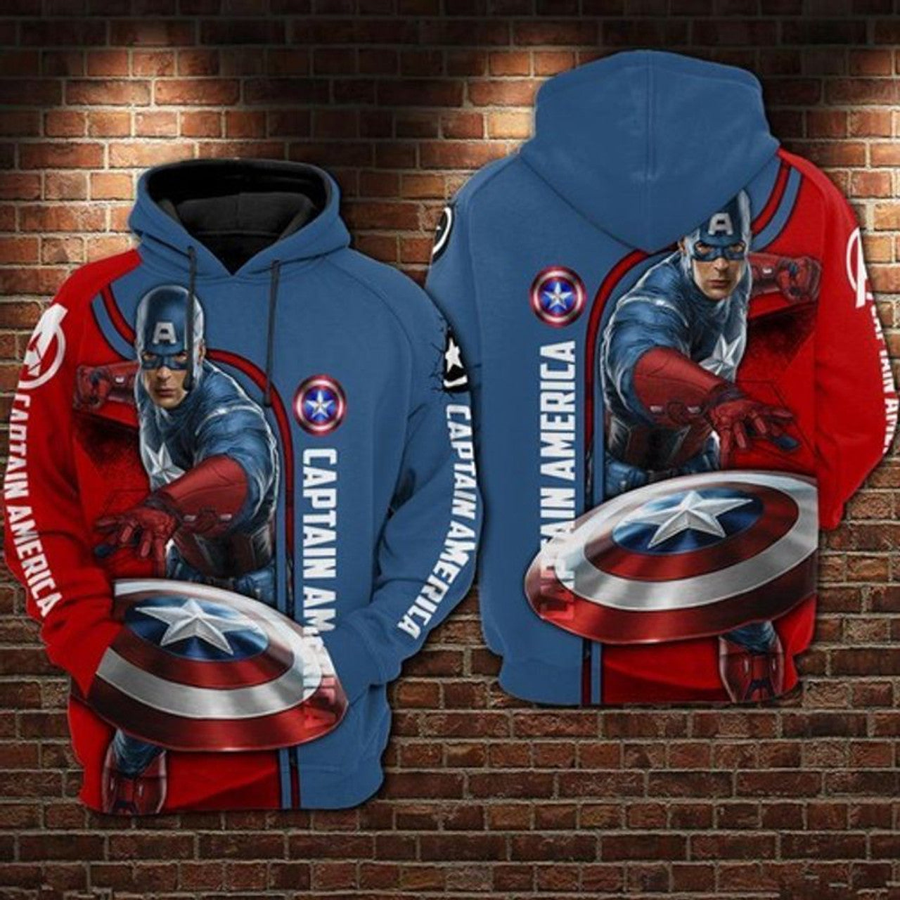 FUNSTUFFPRINT Captain American Marvel Comics Red Light Blue 3D Hoodie and Zip Hoodie