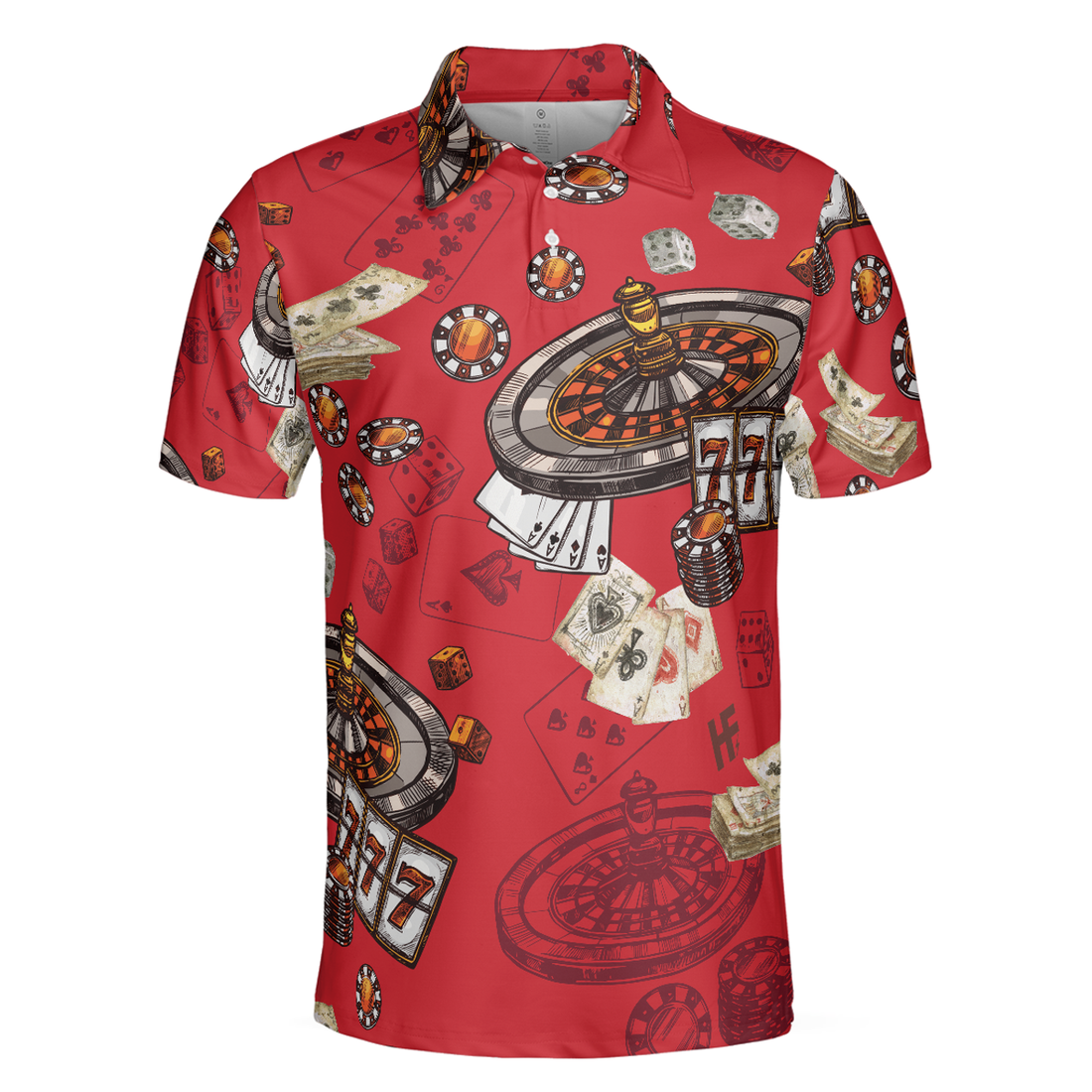 Casino Pattern Red Short Sleeve Polo Shirt, Roulette Wheel Polo Shirt, Best Casino Shirt For Men