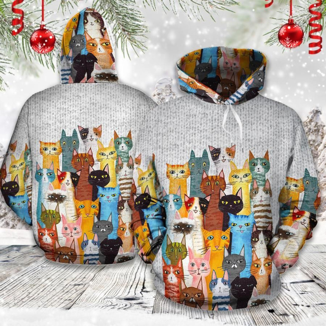 FUNSTUFFPRINT Cat Cartoon Colorful Cats 3D Hoodie and Zip Hoodie