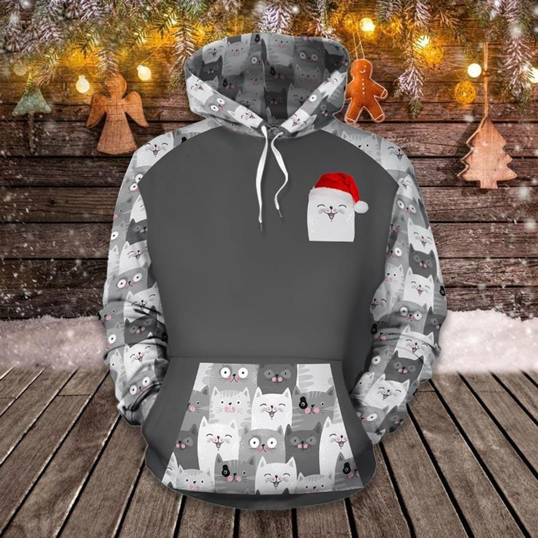 FUNSTUFFPRINT Cat Christmas Cat Faces 3D Hoodie and Zip Hoodie