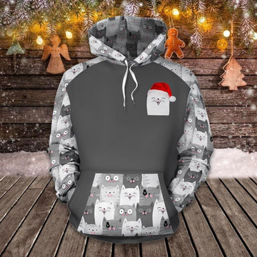 FUNSTUFFPRINT Cat Christmas Cat Faces 3D Hoodie and Zip Hoodie