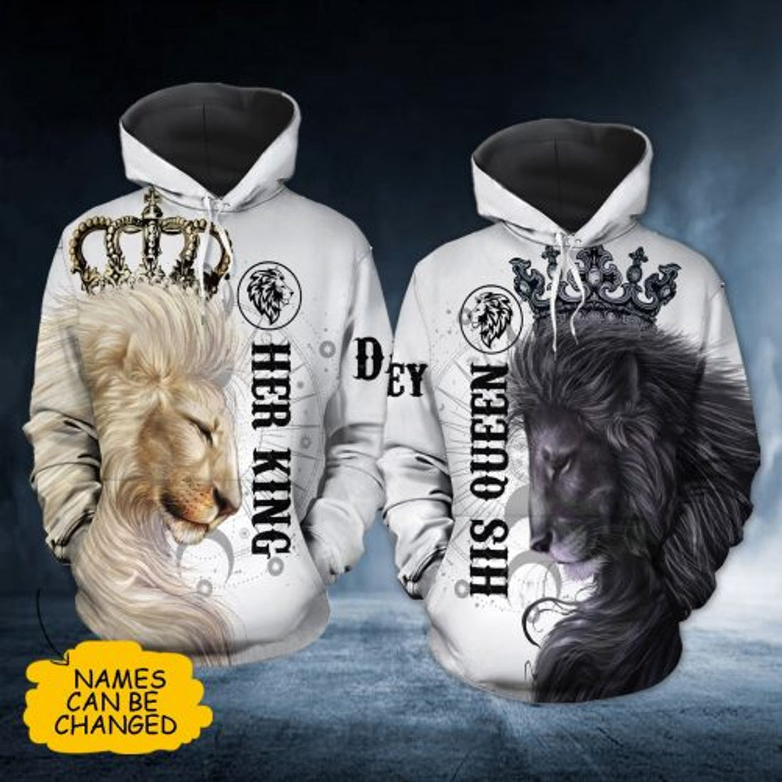 FUNSTUFFPRINT Personalized Lion Couple 3D All Over Hoodie Her King His Queen 3D Hoodie and Zip Hoodie