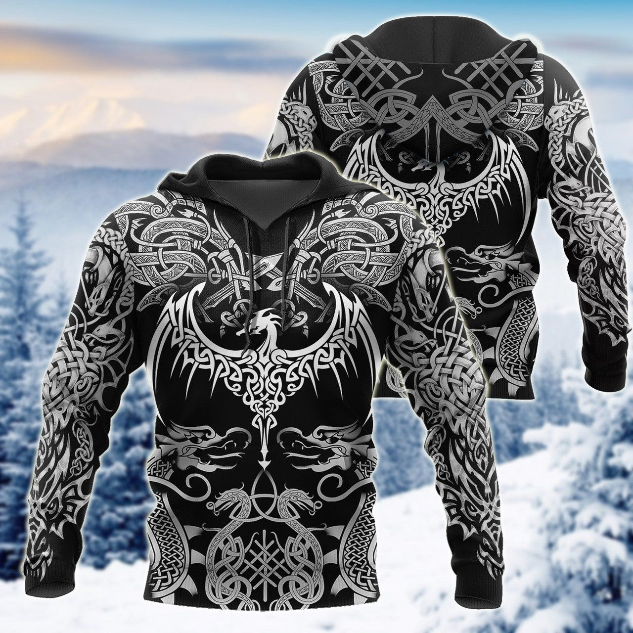 FUNSTUFFPRINT Celtic Dragon Tattoo Art 3D Hoodie and Zip Hoodie