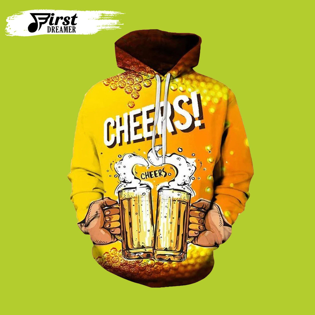 FUNSTUFFPRINT Cheers Beer Vintage 3D Beer 3D Hoodie and Zip Hoodie
