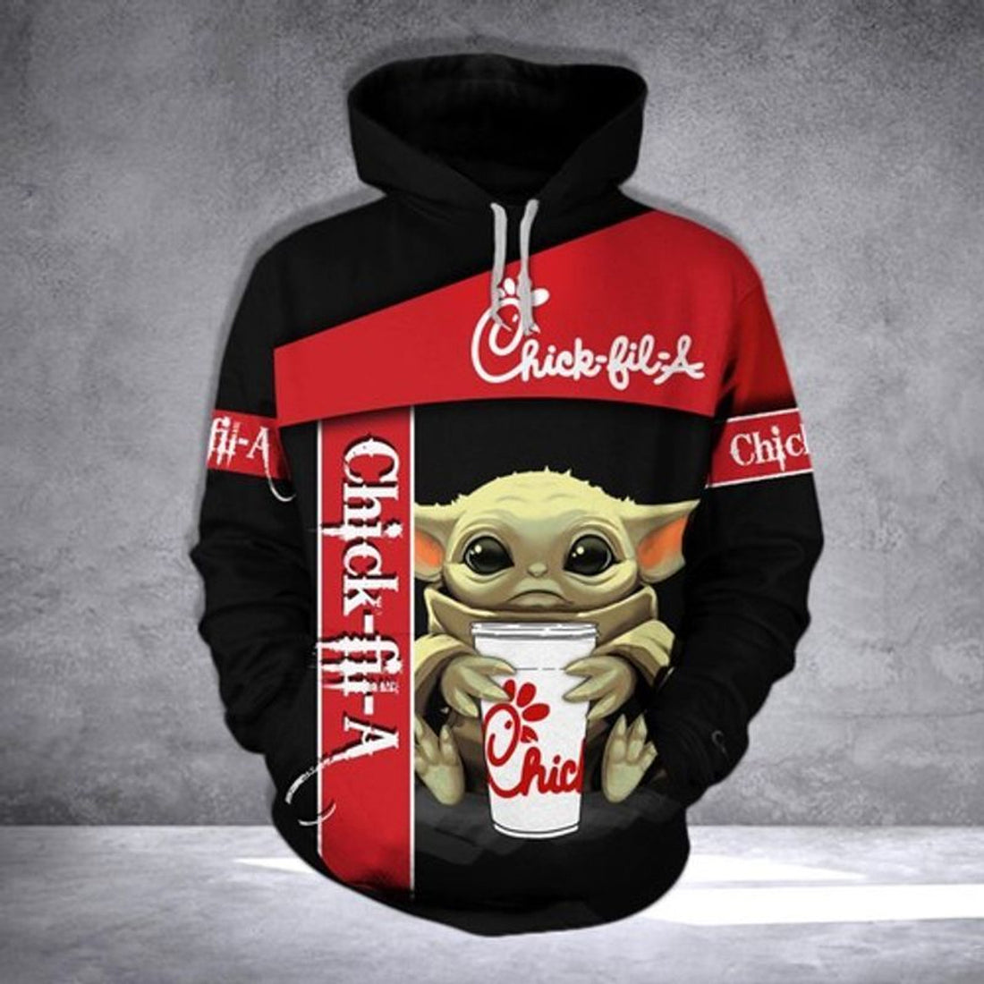FUNSTUFFPRINT Chick Fill A Baby Yoda Full Over Printing 3D Hoodie and Zip Hoodie