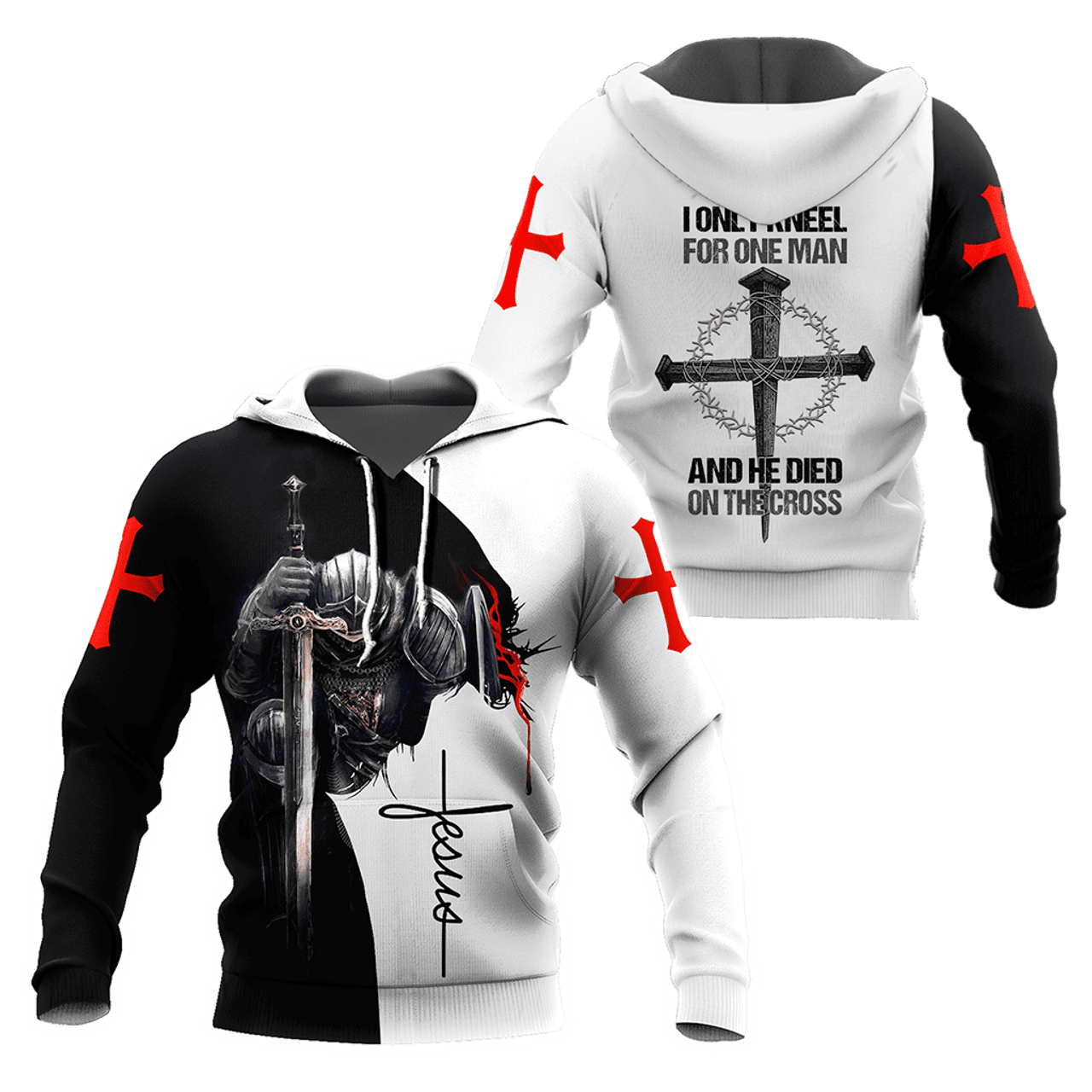FUNSTUFFPRINT Christian Jesus I Only Kneel For One Man And He Died On The Cross 3D Hoodie and Zip Hoodie