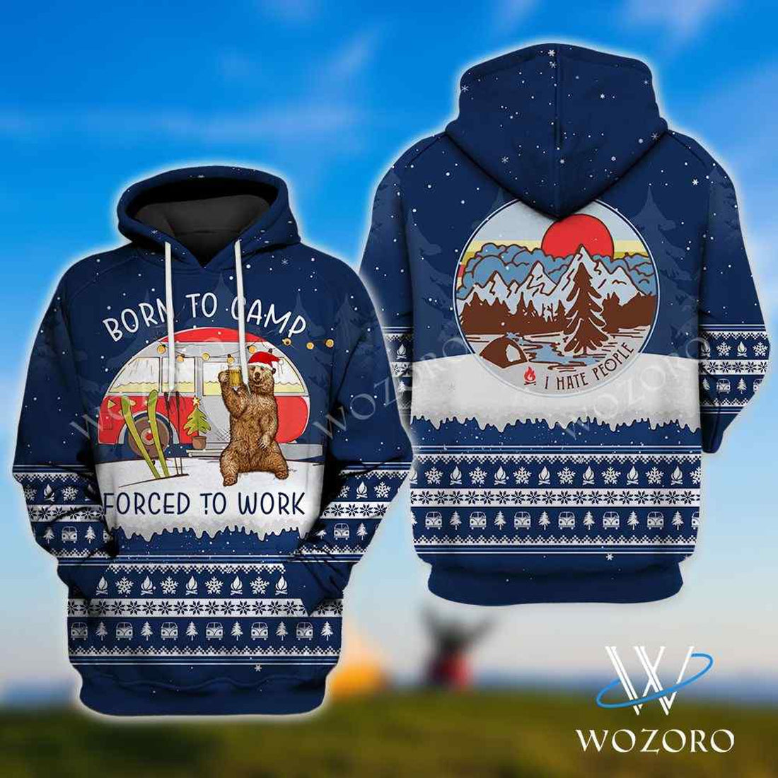 FUNSTUFFPRINT Christmas Born To Camp Forced To Work Camping 3D Hoodie and Zip Hoodie