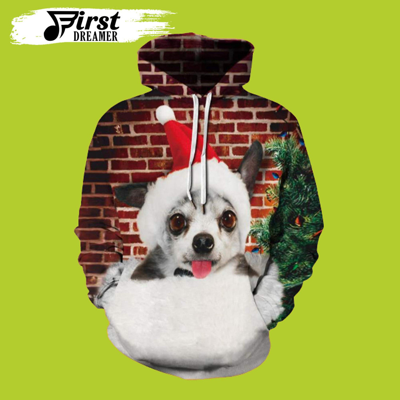 FUNSTUFFPRINT Christmas Dog Print Unisex Dog Christmas 3D Hoodie and Zip Hoodie