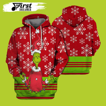 FUNSTUFFPRINT Christmas Grinch Snowflakes Red Green Grinch 3D Hoodie and Zip Hoodie