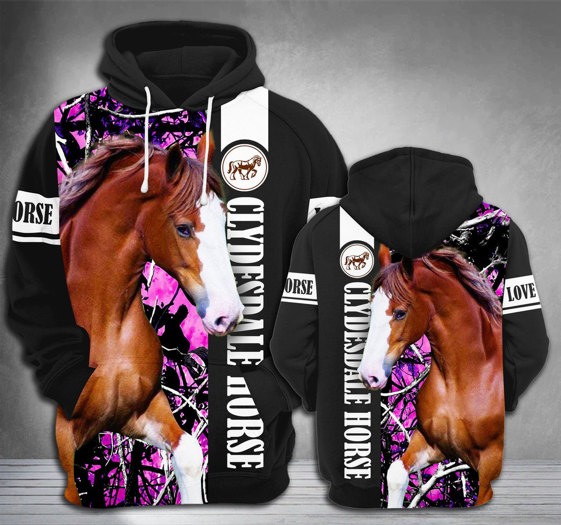 FUNSTUFFPRINT Clydesdale horse 3D Hoodie and Zip Hoodie