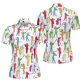 Colorful Female Golfer Short Sleeve Women Polo Shirt, White Golf Shirt For Ladies, Unique Female Golf Gift