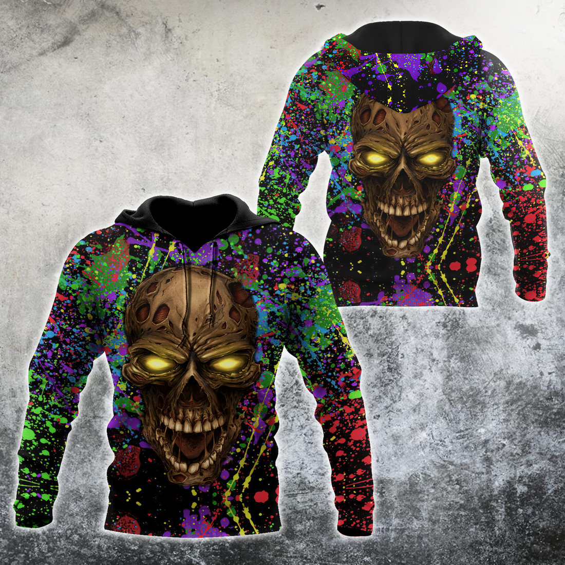 FUNSTUFFPRINT Colorful Skull 3D Hoodie and Zip Hoodie