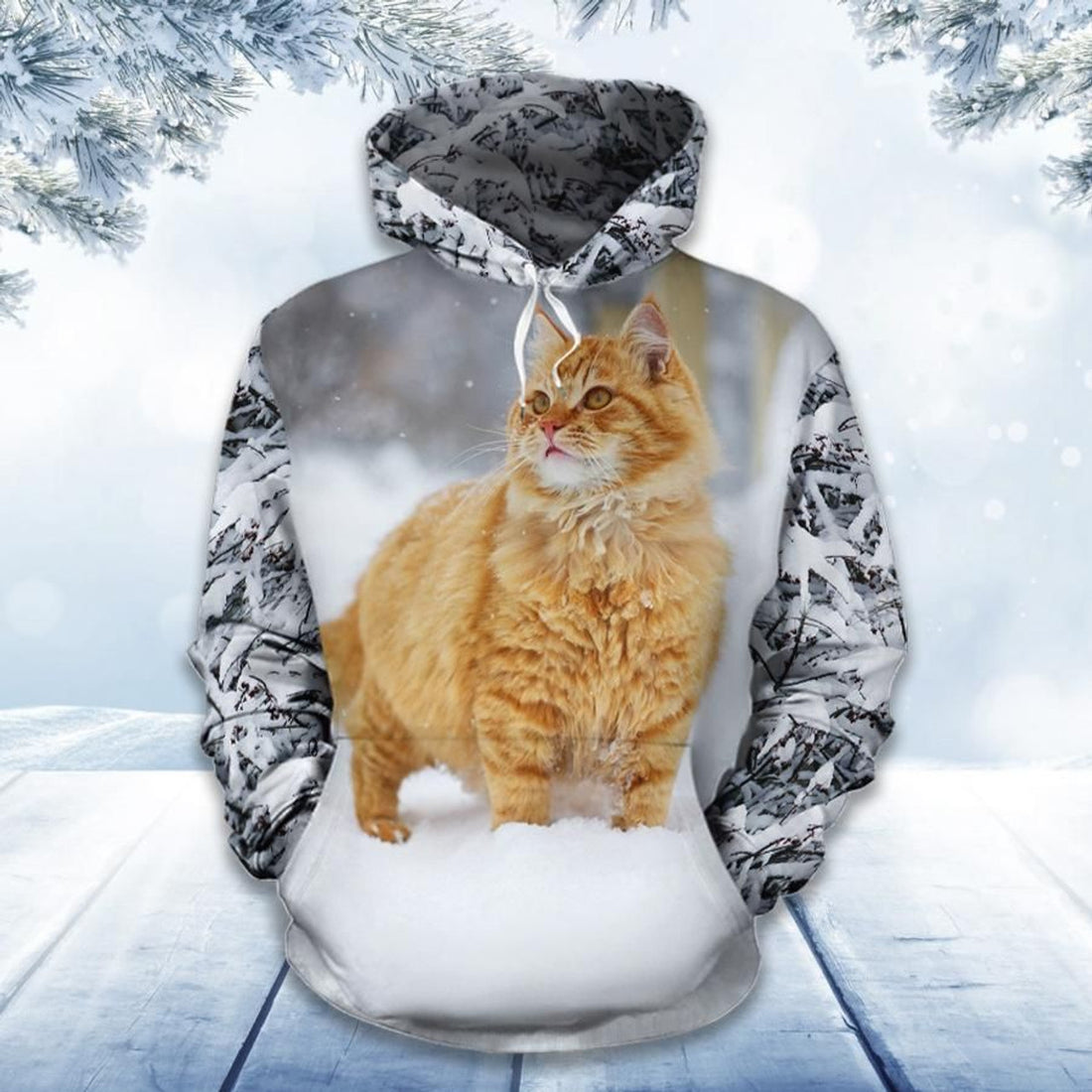 FUNSTUFFPRINT Cool Golden Cat Snow Winter Cat Lover Cat Shirt Funny Cat Shirts Cat 3D Hoodie and Zip Hoodie
