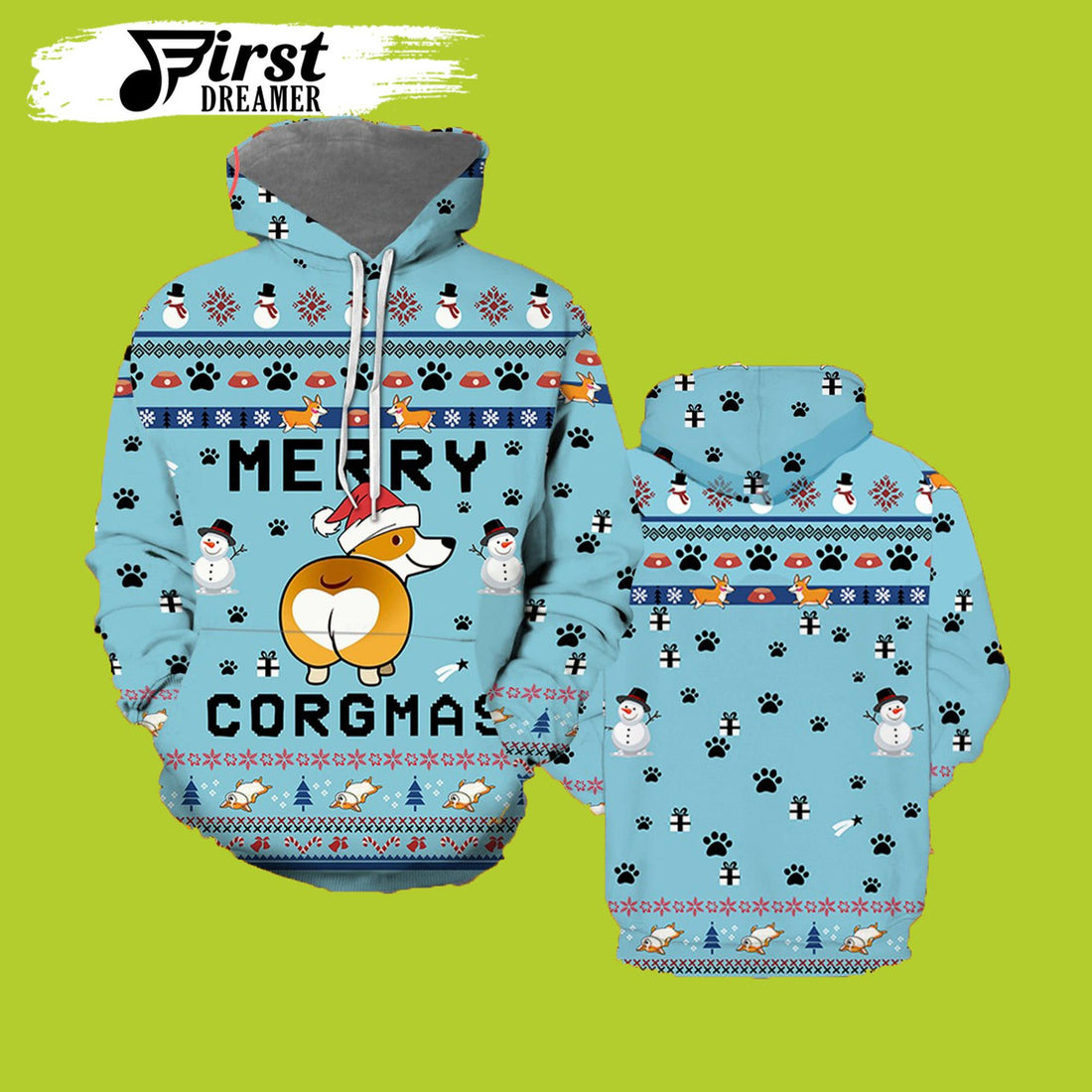 FUNSTUFFPRINT Corgi Dog In Christmas Dog Christmas 3D Hoodie and Zip Hoodie