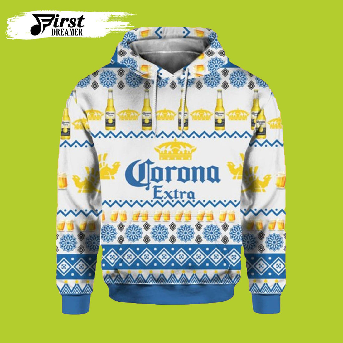 FUNSTUFFPRINT Corona Extra Beer Bottles Ugly Christmas 3D Beer Hoodies 3D Hoodie and Zip Hoodie