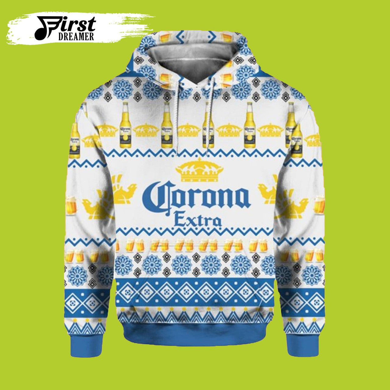 FUNSTUFFPRINT Corona Extra Beer Bottles Ugly Christmas 3D Beer Hoodies 3D Hoodie and Zip Hoodie