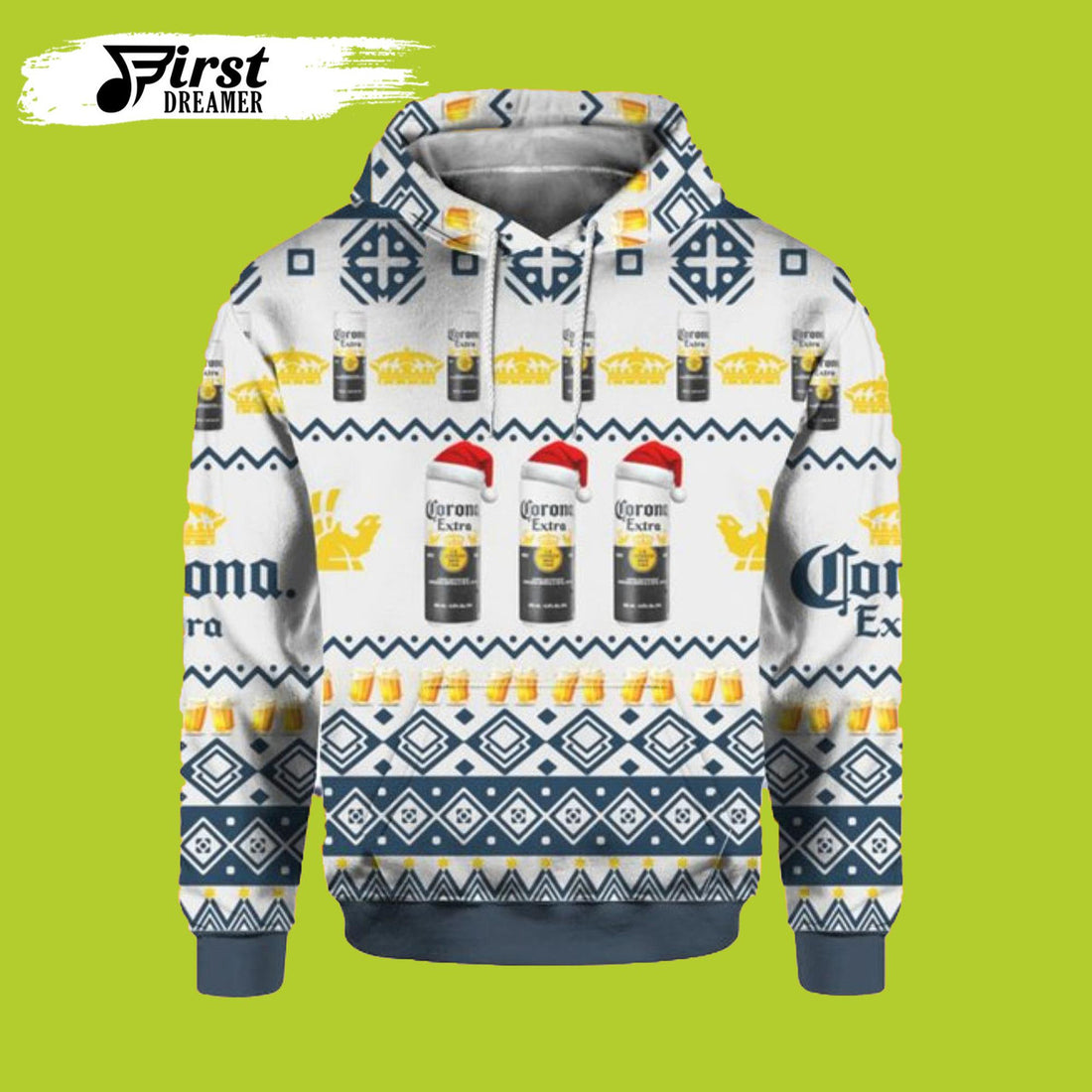 FUNSTUFFPRINT Corona Extra Beer Cans Ugly Christmas 3D Hoodie and Zip Hoodie