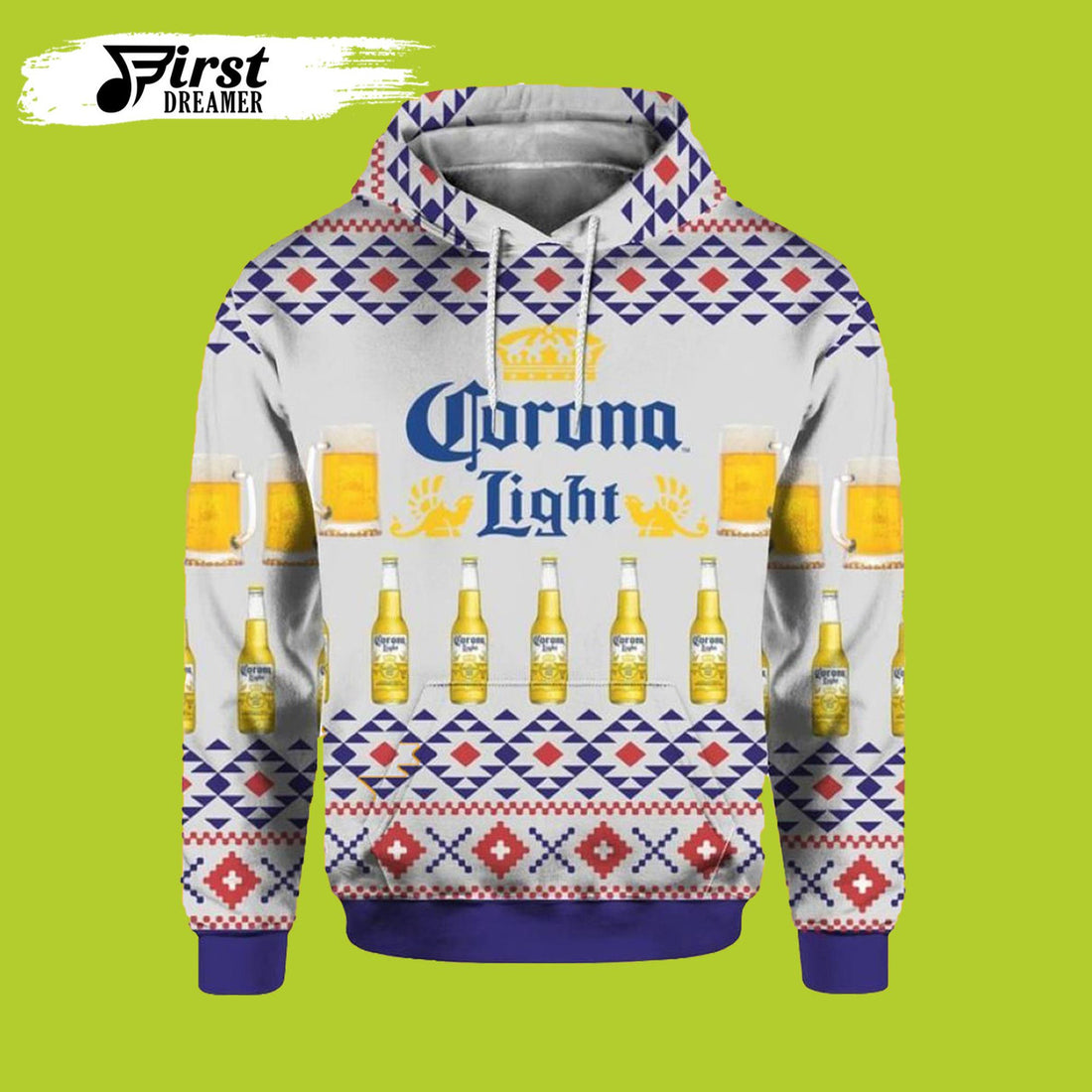 FUNSTUFFPRINT Corona Light Beer Ugly Christmas 3D Hoodie and Zip Hoodie