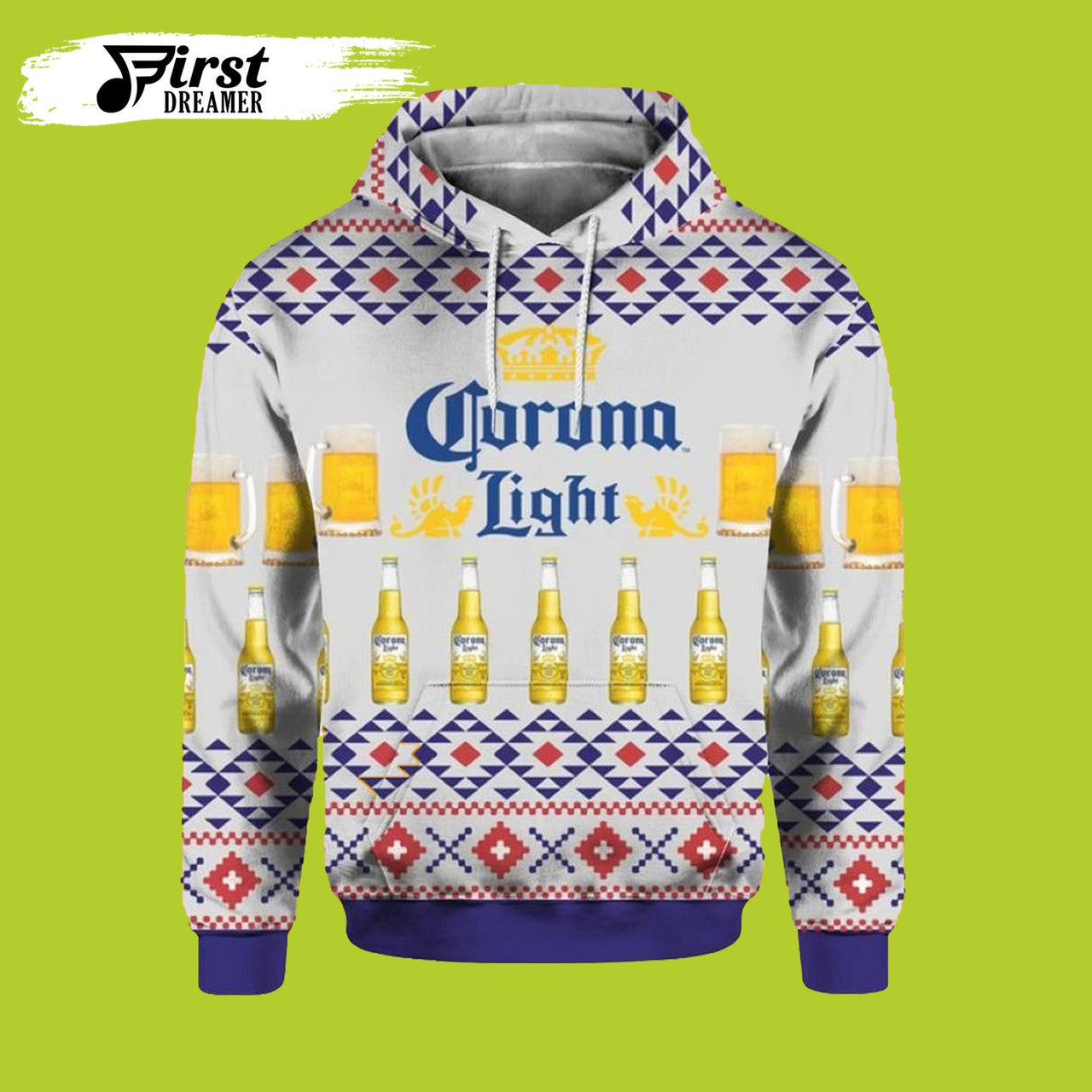 FUNSTUFFPRINT Corona Light Beer Ugly Christmas 3D Hoodie and Zip Hoodie