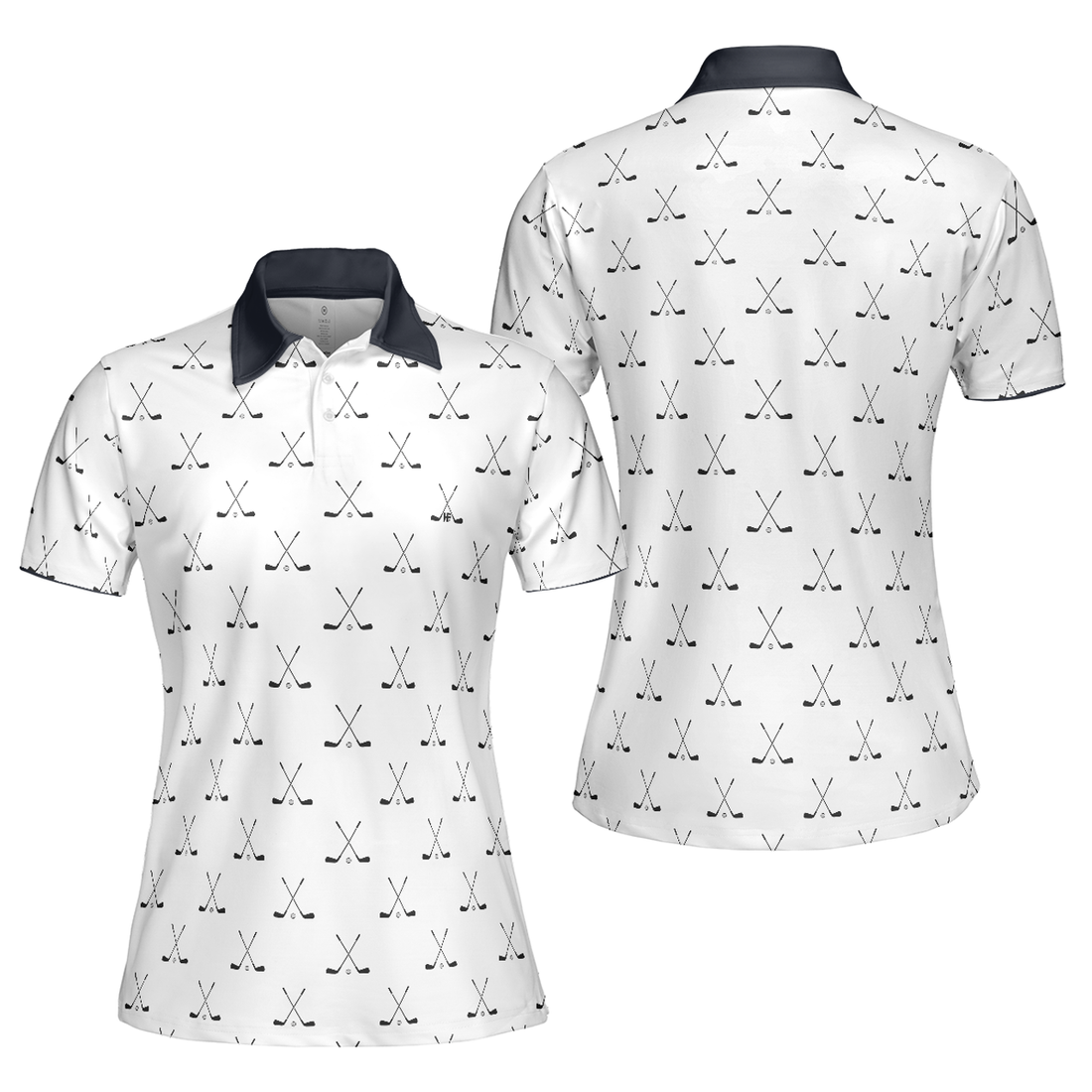 Crossed Golf Clubs Black And White Golf Short Sleeve Women Polo Shirt