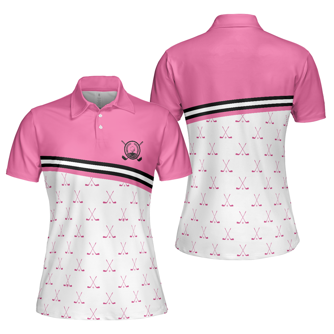 Crossed Pink Golf Clubs Golf Short Sleeve Women Polo Shirt