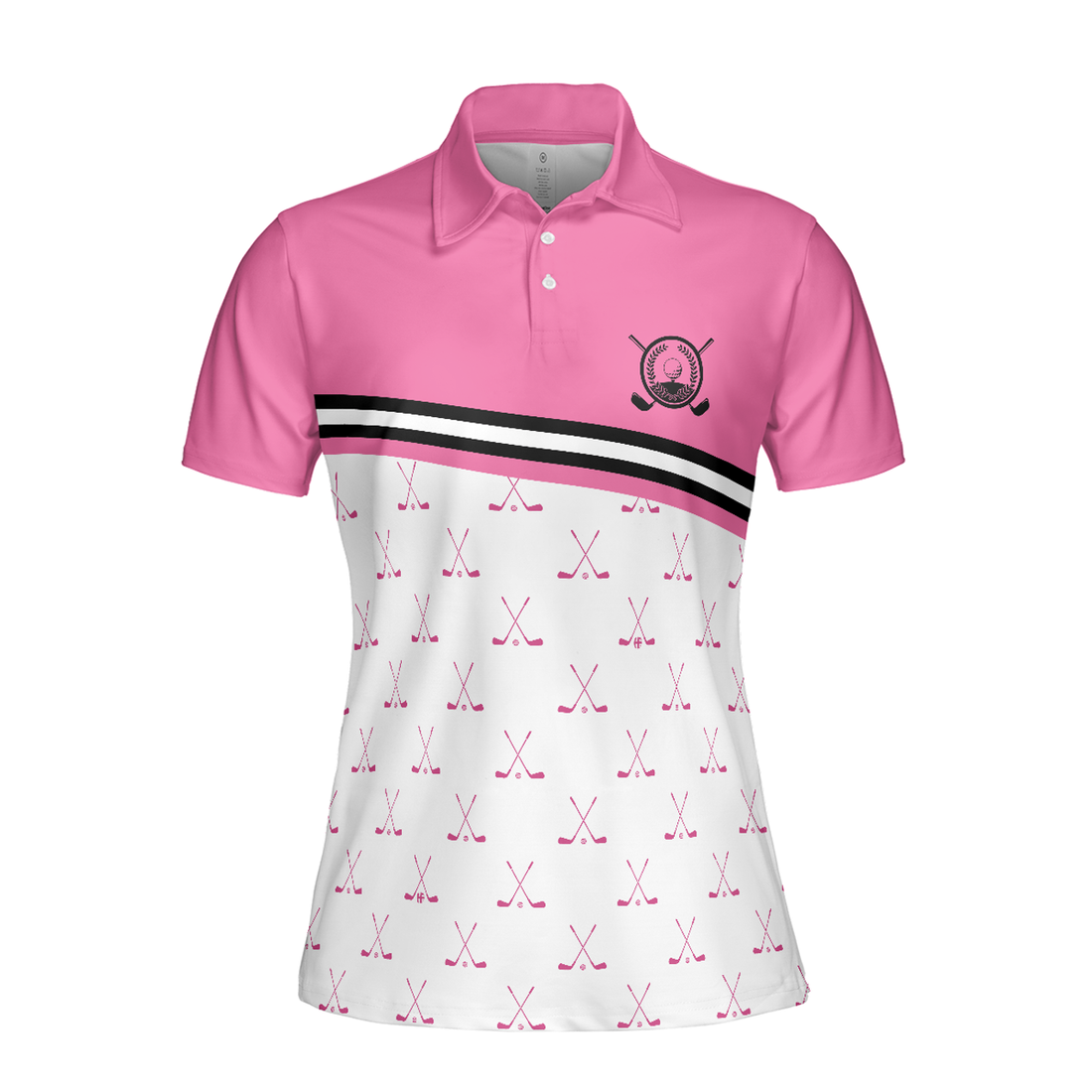 Crossed Pink Golf Clubs Golf Short Sleeve Women Polo Shirt