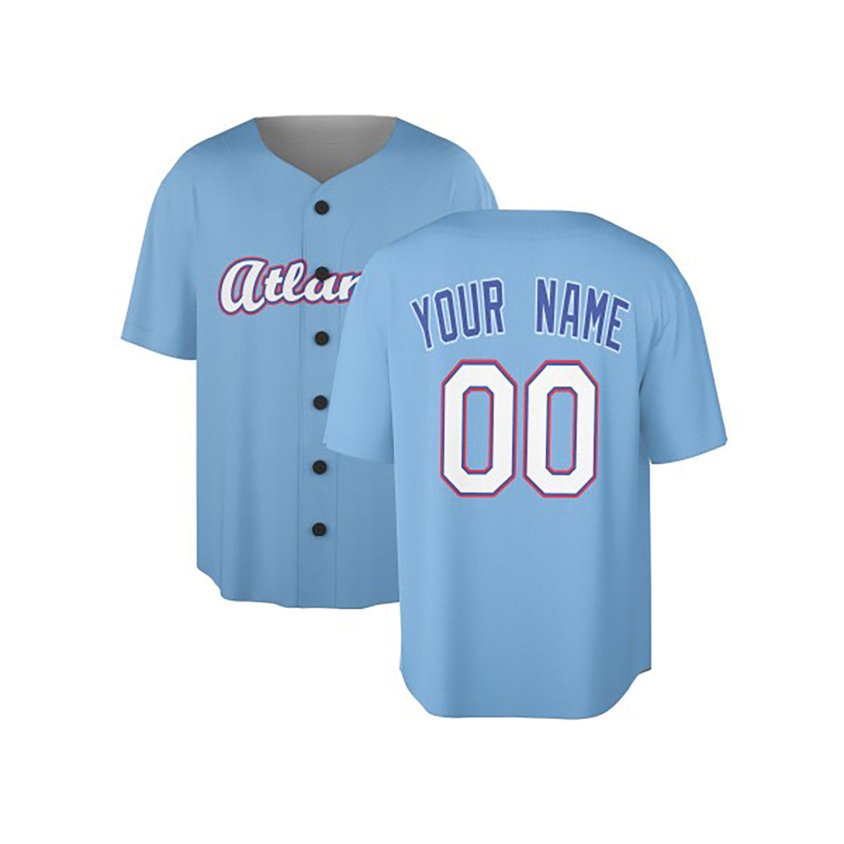 Custom 2026 Atlanta Baseball Jersey – Sky Blue City-Inspired Style, Personalized Name & Number for Kids & Adults-3