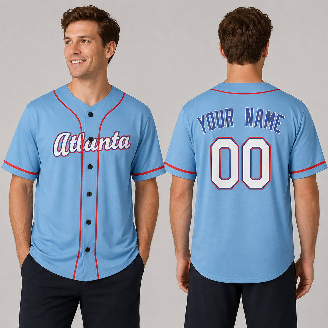 Custom 2026 Atlanta Baseball Jersey – Sky Blue City-Inspired Style, Personalized Name & Number for Kids & Adults-1