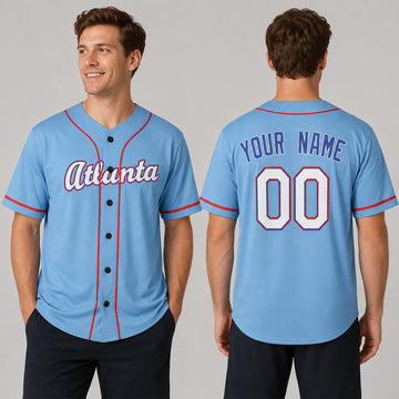 Custom 2026 Atlanta Baseball Jersey – Sky Blue City-Inspired Style, Personalized Name & Number for Kids & Adults-1