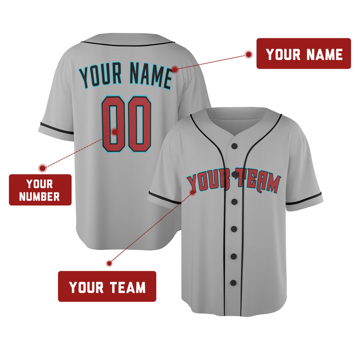 Custom Arizona Baseball Jersey – Road Gray Style, Personalized Name & Number for Kids & Adults-2