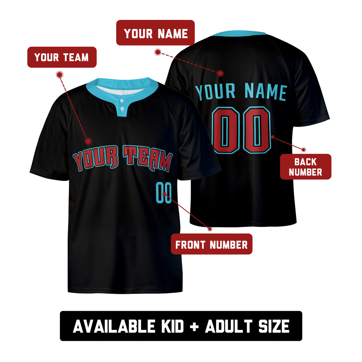 Custom Arizona Two-Button Baseball Jersey – Blackout Style, Personalized Name & Number for Men, Women & Youth-2