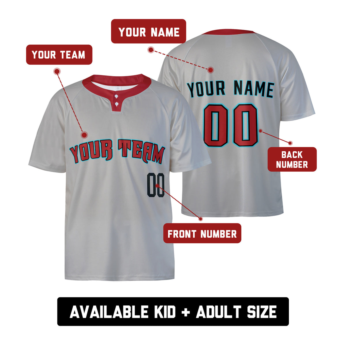 Custom Arizona Two-Button Baseball Jersey – Gray Road Style, Personalized Name & Number for Men, Women & Youth-2