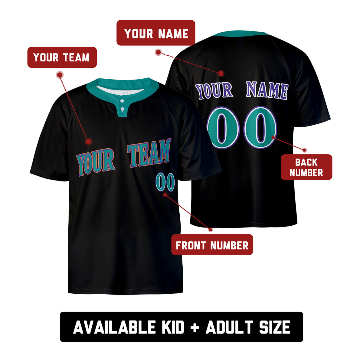 Custom Arizona Two-Button Baseball Jersey – Heritage Throwback Style, Personalized Name & Number for Men, Women & Youth-2