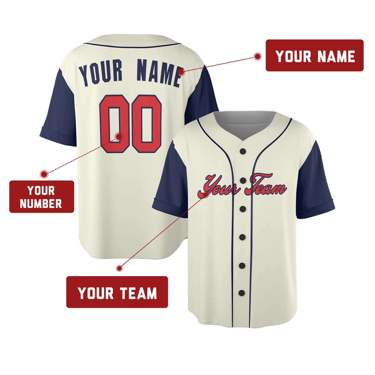 Custom Atlanta Baseball Jersey – Cream Navy Two-Tone Fashion Style, Personalized Name & Number for Kids & Adults-2
