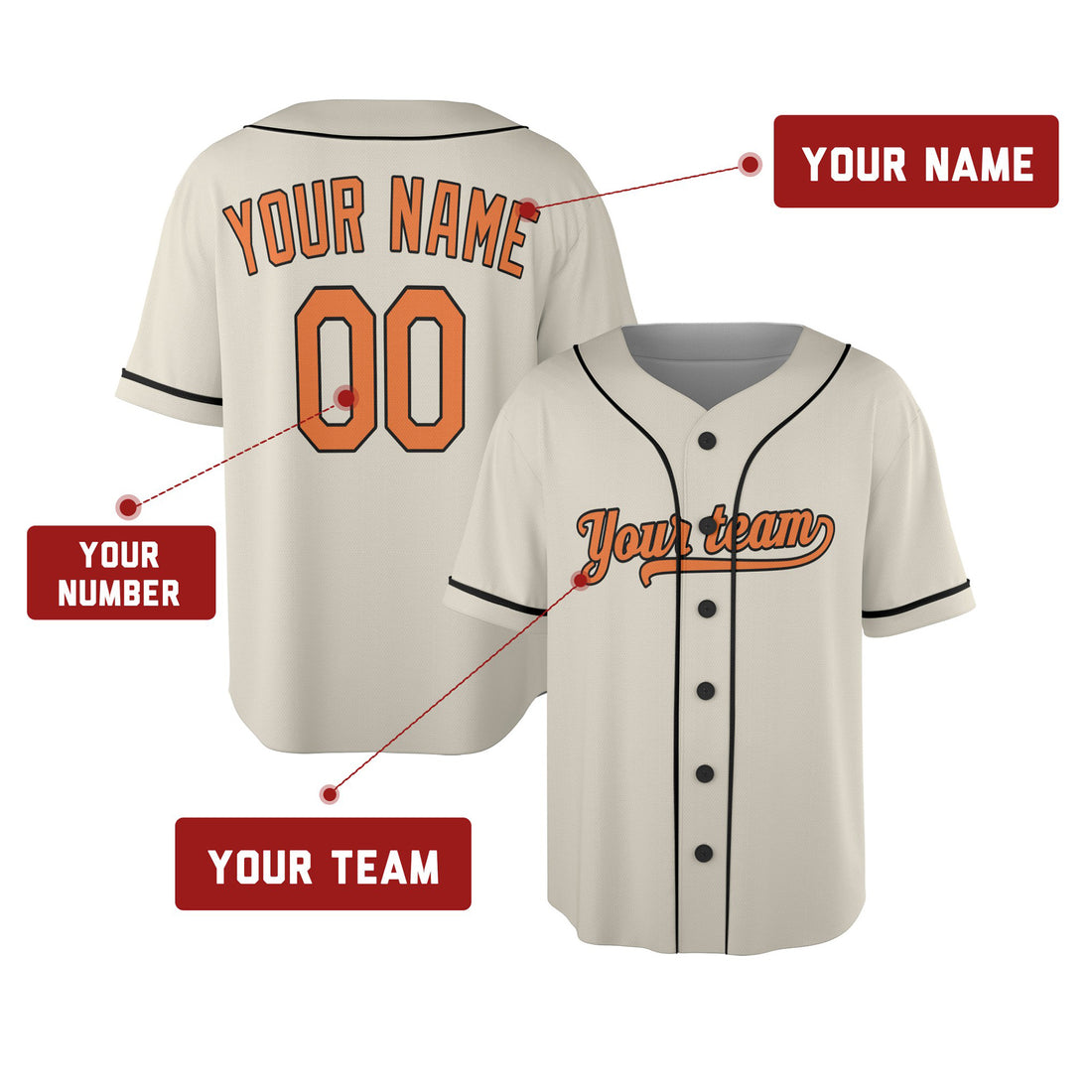 Custom Baltimore Baseball Jersey – Cream Throwback Style, Personalized Name & Number for Kids & Adults