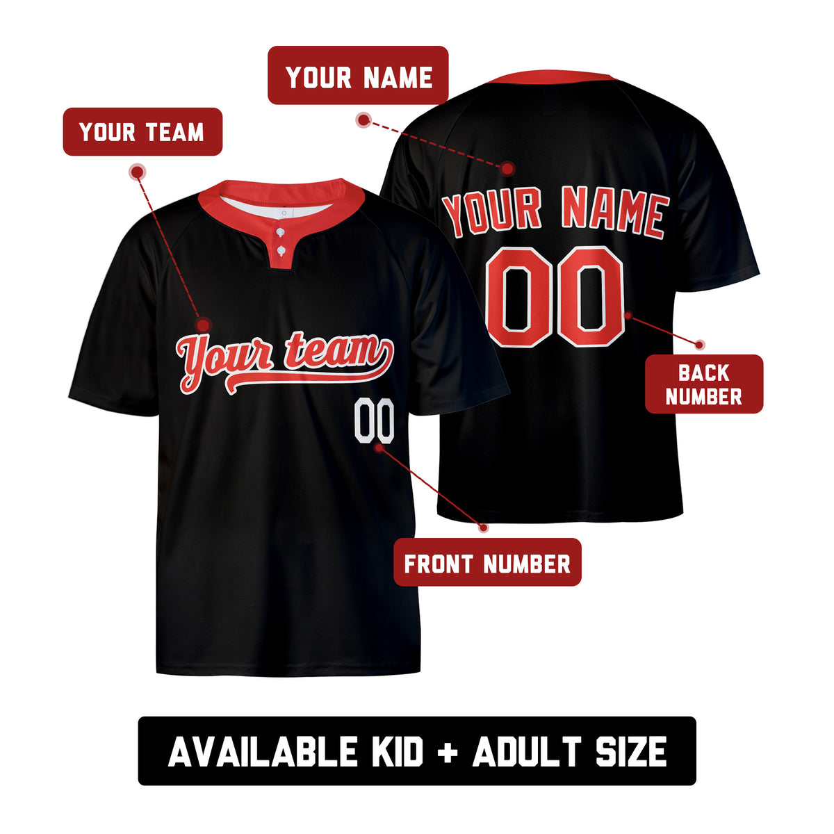 Custom Baltimore Two-Button Baseball Jersey – Blackout Style, Personalized Name & Number for Men, Women & Youth-2