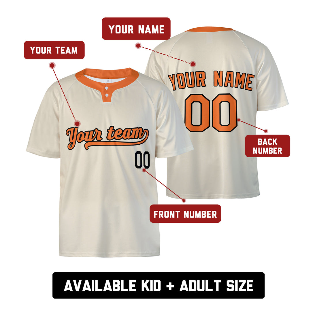 Custom Baltimore Two-Button Baseball Jersey – Cream Throwback Style, Personalized Name & Number for Men, Women & Youth-1